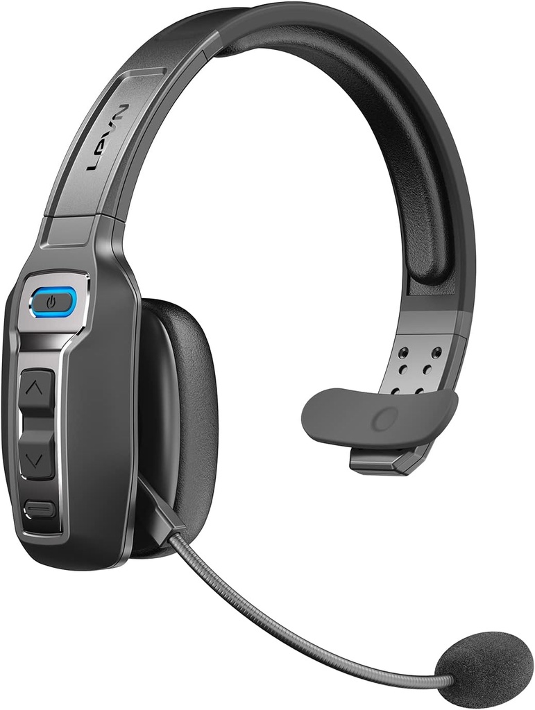 LEVN Bluetooth Headset med mikrofon, Trucker Bluetooth Headset med AI støj Cancelling & Mute Button, Trådløs On- Ear Headphones 60 Hrs arbejdstid, for Trucker Home Office Fjernarbejde Zoom