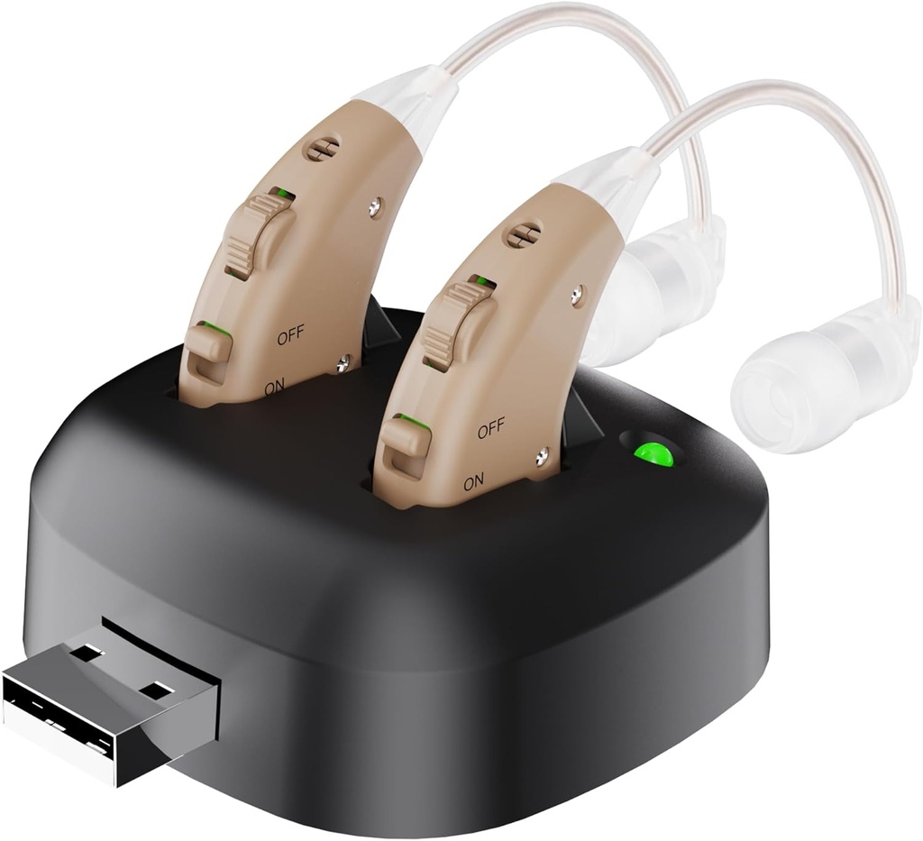 Digital Hearing Forstærker - Genopladelig Bag Ear Personal Hearing Enhancement Sound Forstærker Par, BTE Digital Hearing Forstærker med USB opladning Dock ved MEDca