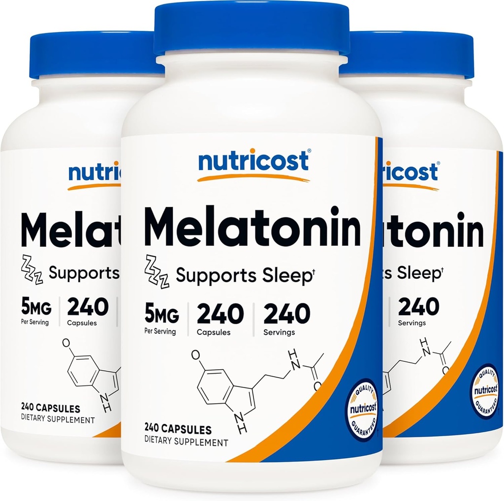 Nutricost Melatonin 5mg, 240 kapsler (3 flasker)