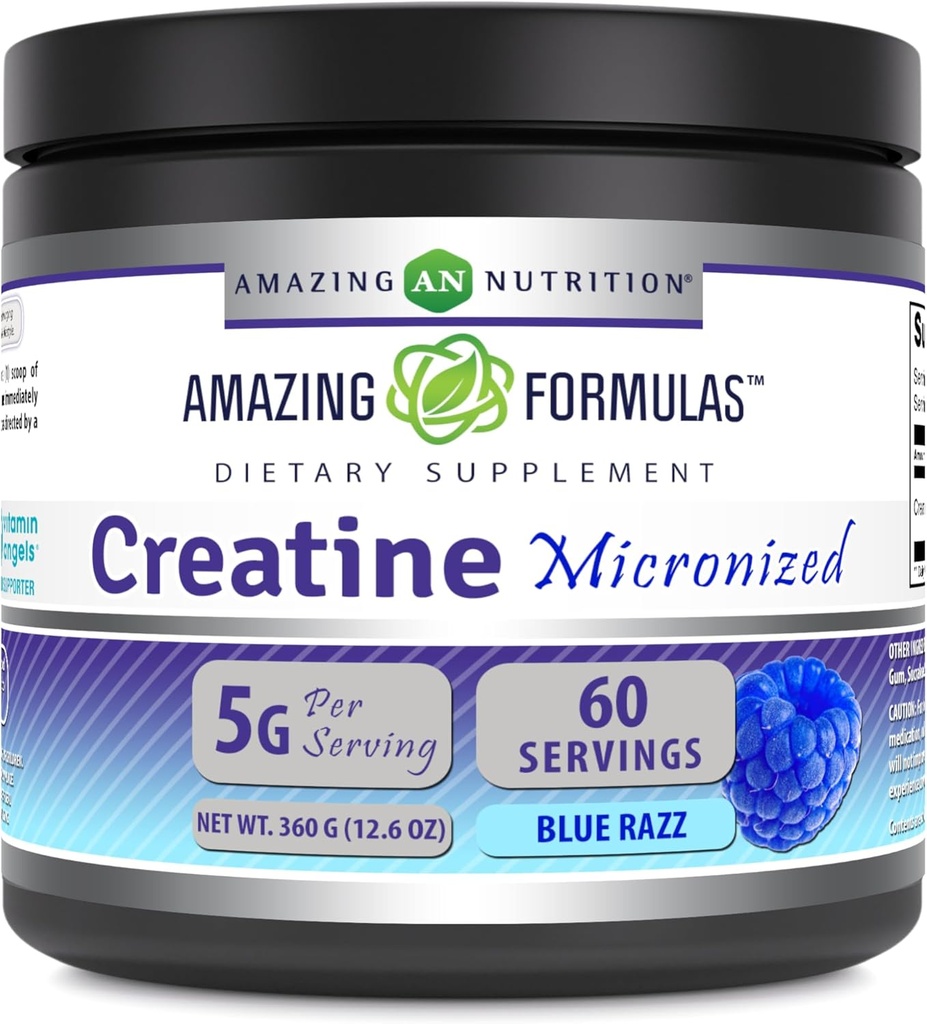 Amazing Formulas Micronized Creatin Monohydrat Powder Supplement- 124; 5000 mg Per Serving - 124; Ideal Pre & Post - træningstillæg 124; Made in USA (12,6 Oz - 124; Blue Rasbperry, Blue Raspberry)