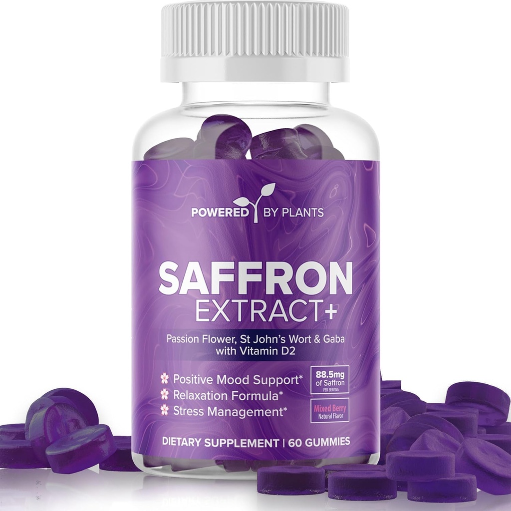 Saffron Extract Gummies med Passionflower & Vitamin D2 - Saffron Kosttilskud til Mood Support, fordøjelse, & Energi 60 Servering