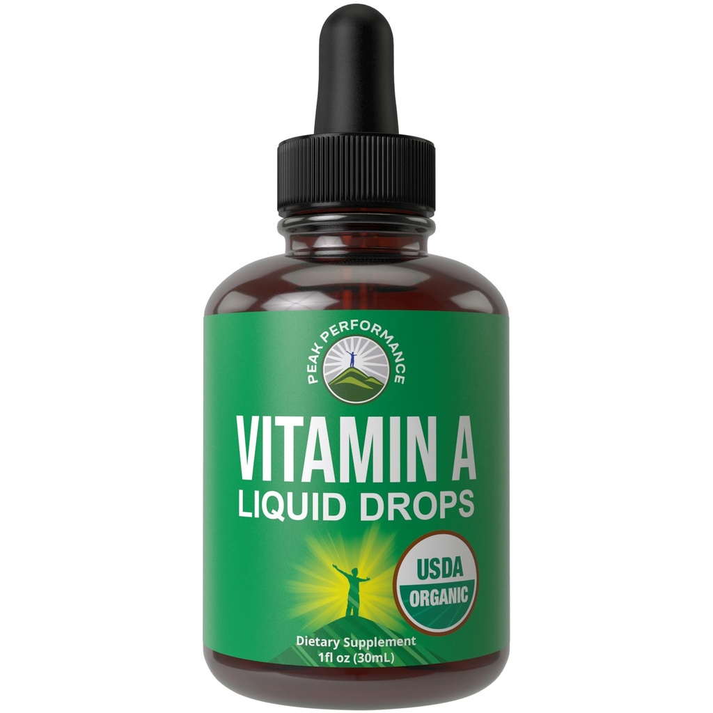 USDA Organic Vitamin A Liquid Drops Supplement. Vegansk Høj Biotilgængelighed for Øje, Hud og Knogle. for voksne, Mænd, Kvinder, Børn. Organisk VIT A Oil Retinyl Palmitat. Gluten Free, Zero Sugar