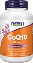 Now Foods Supplements, CoQ10 60 mg, Pharmaceutical Grade, All- Trans form af CoQ10 Produceret ved gæring, 180 Veg kapsler