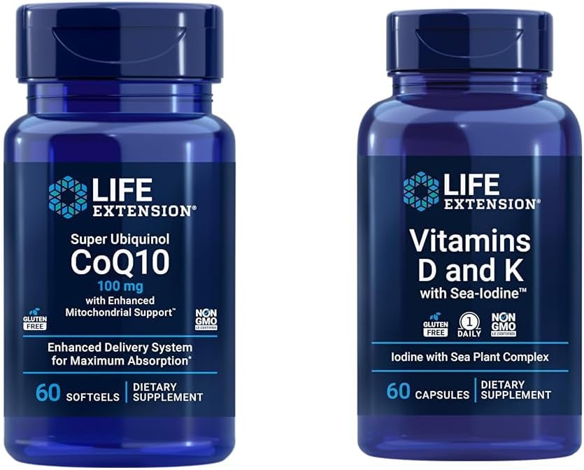 Life Extension Super Ubiquinol CoQ10 med forbedret Mitokondriel Support & Vitamin D og K med Sea- Jod, D3- vitamin