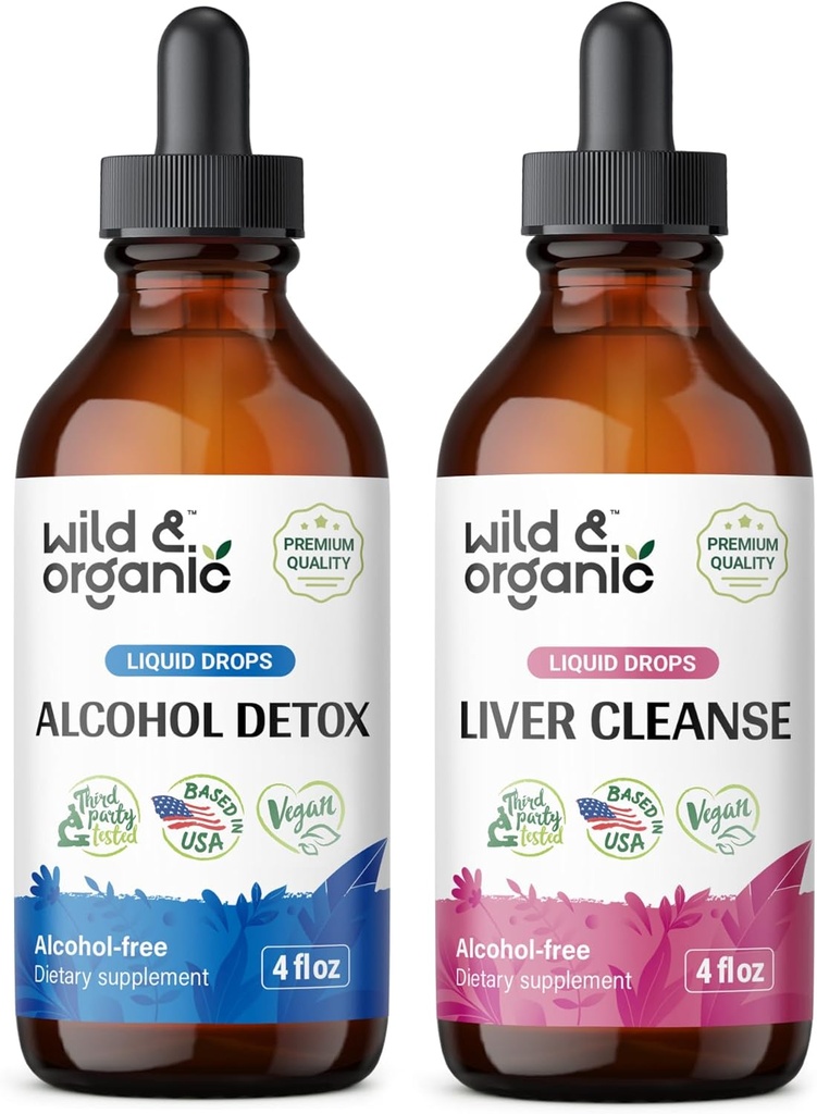 Wild & Organic Alkohol Detox Tinktur 4 fl oz & Lever Rense Tinktur 4 fl oz