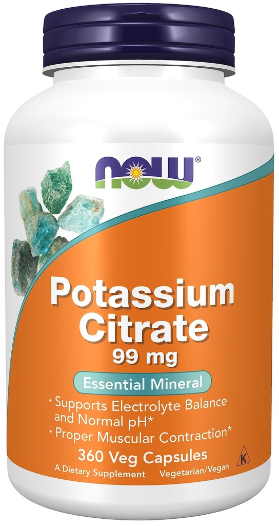 Now Foods, Kalium Citrate 99 mg, understøtter elektrolytbalance og normal pH *, Essential Mineral, 360 Veg kapsler