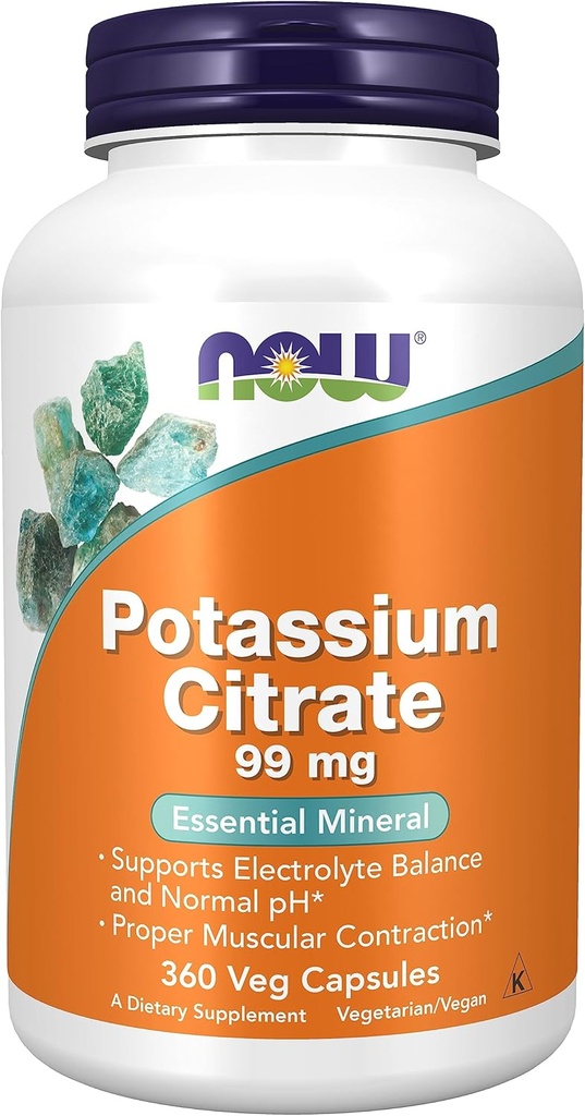 Now Foods, Kalium Citrate 99 mg, understøtter elektrolytbalance og normal pH *, Essential Mineral, 360 Veg kapsler