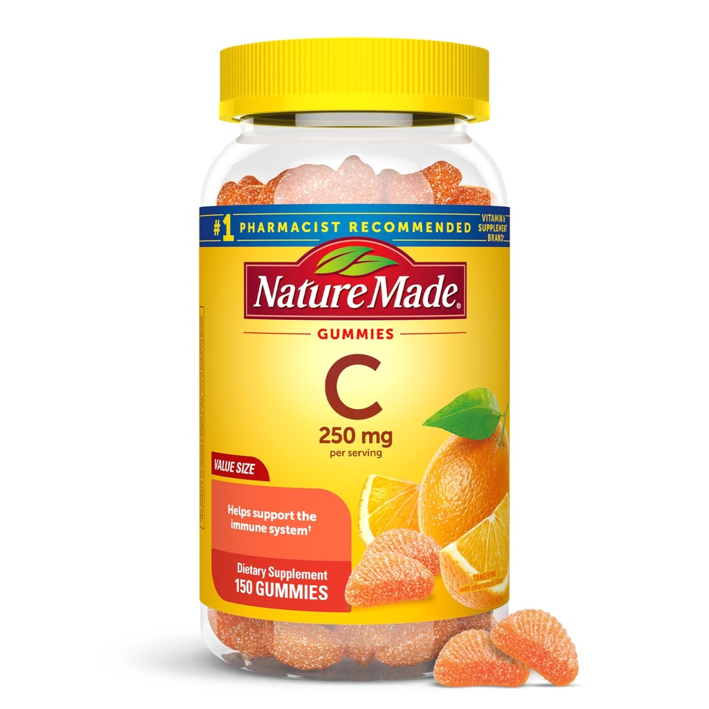 Nature Made C-vitamin 250 mg per portion, Kosttilskud til immunforsvar, 150 gummier, 75 dages forsyning