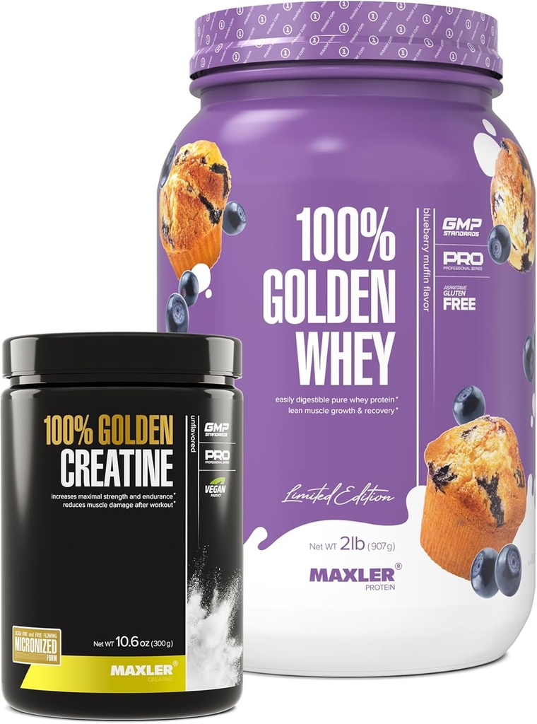 Maxler 100% Golden Whey (Blueberry Muffin 2 LB) & 100% Golden Creatin (Unflavored 10.6 oz)