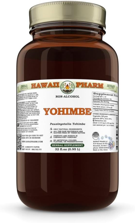 Yohimbe (Pausinystalia Yohimbe) Dry Bark Glycerit, Lavet i Hawaii, All Natural, Vegan, Lab Testet Alkohol- Free Liquid Extract - 32 fl.oz