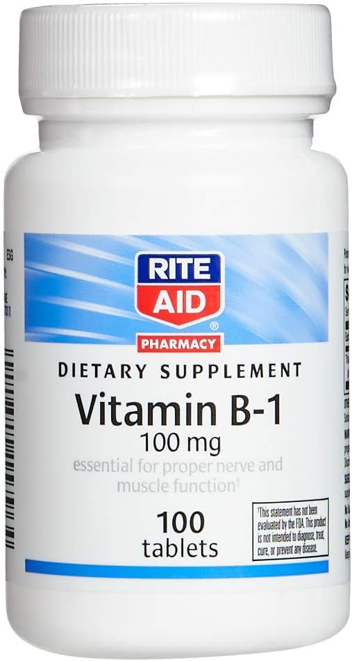 Rite Aid Vitamin B-1 (Thiamin), 100 mg - 100 tabletter; Essential for Proper Nerve og Muscle Function