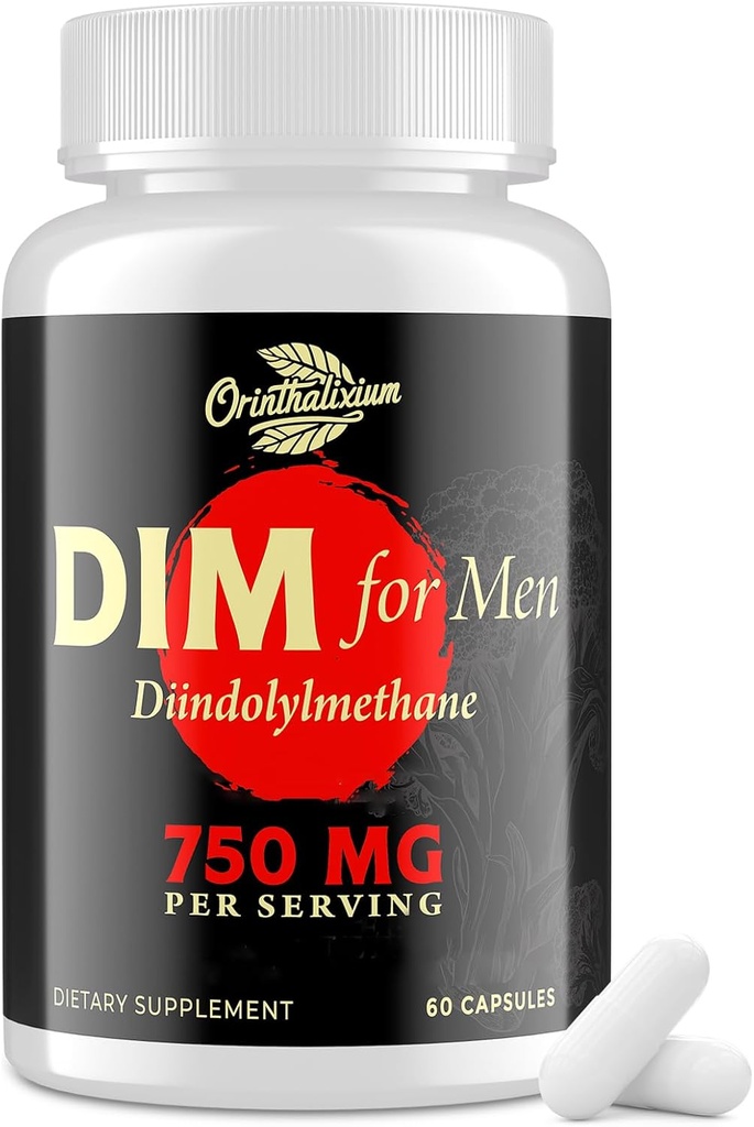 DIM til mænd 750MG - Hormonbalance, Østrogen Support til mænd, DIM tillæg, Detox, Vitality & Fitness Performance-Chrysin & Black Pepper Extract, 60 kapsler (1 flaske)