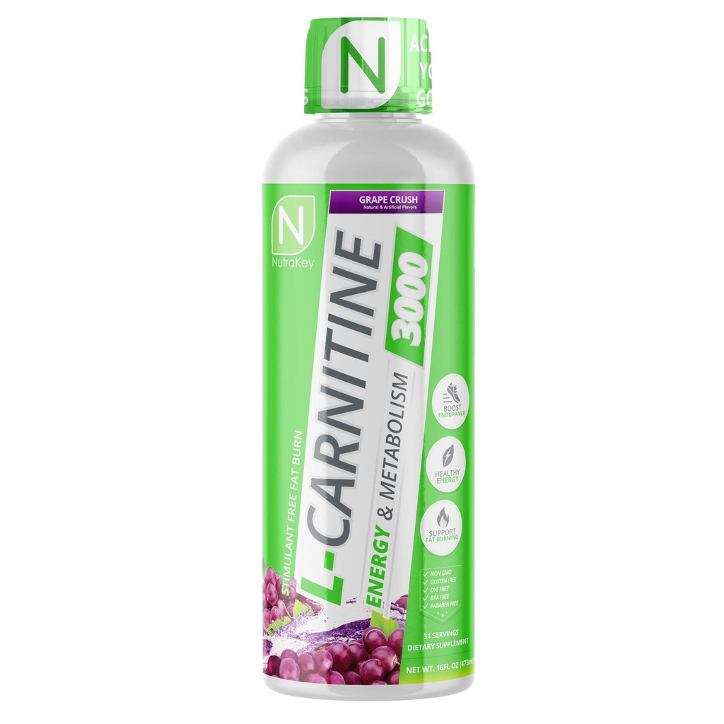 NutraKey L- Carnitin 3000mg, No Sugar, Gluten Free, Turn into Fuel, (Grape Crush) 31 Serveringer