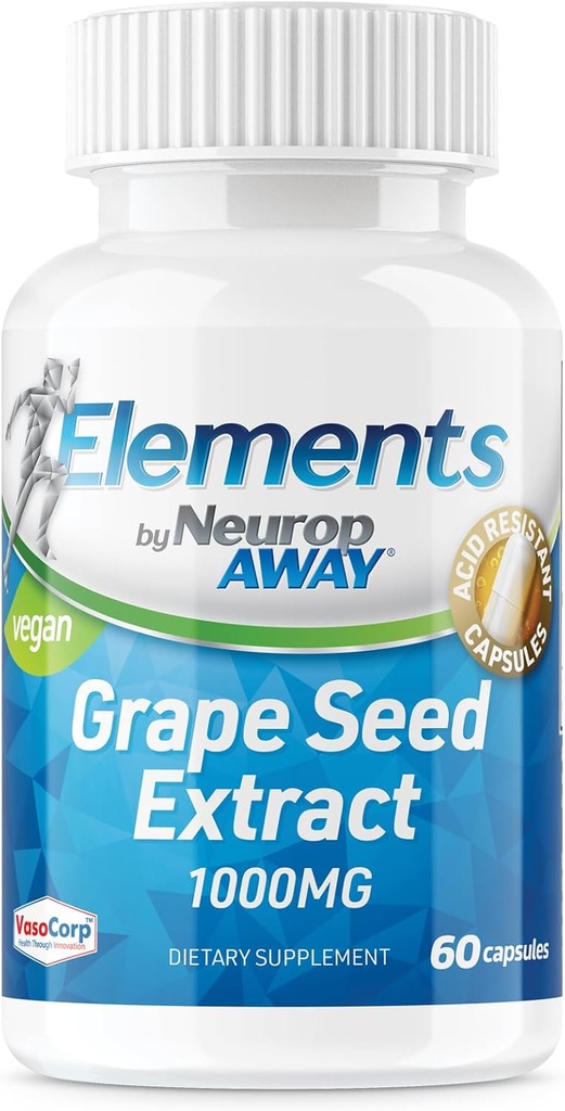 NeuropAWAY elementer Grape Seed Extract 1000mg Per Servering (60 500mg syre resistente kapsler Per flaske) Tredjeparts testet Made in a cGMP Facility