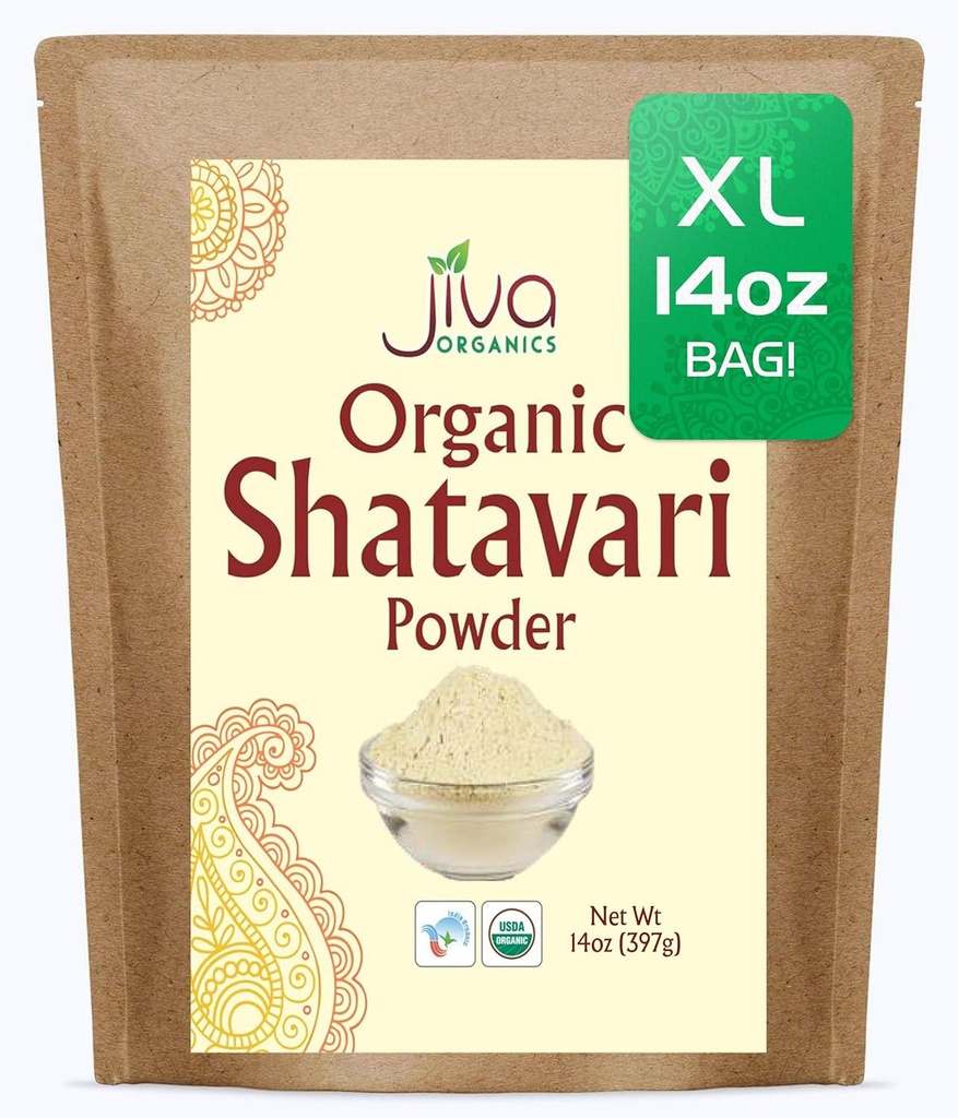 Jiva Organics Organic Shatavari Powder 14 Ounce Bulk Bag - Asparges racemosus - Pure Ayurvedic Herb