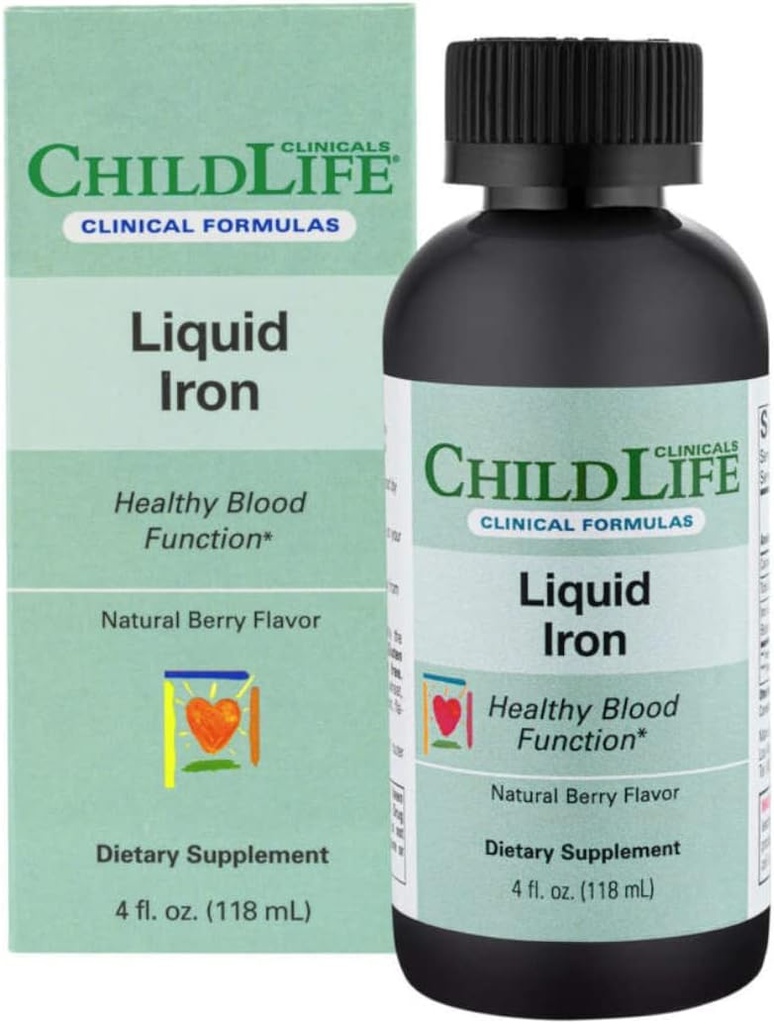 ChildLife Essentials flydende jern - jerntilskud til børn, støtter sund blodfunktion, All- Natural, Gluten- Gratis, Jerndråber til spædbørn - Natural Berry Flavor, 4 Fl Oz flaske