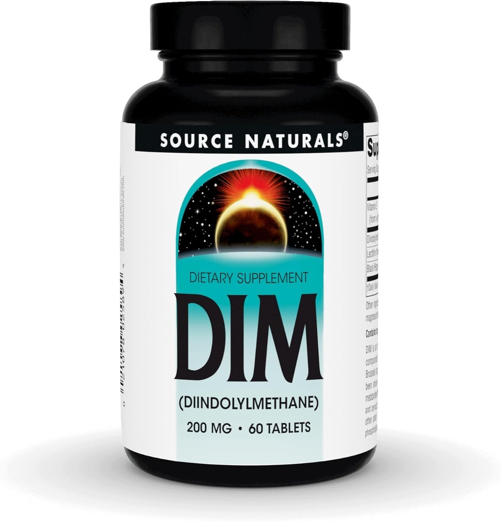 Source Naturals DIM, Diindolylmethan 200mg med BioPerine, E-vitamin & mere - 60 tabletter