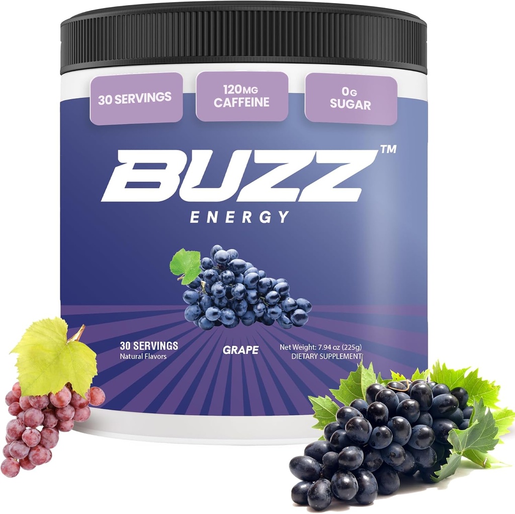 Morgen Buzz Energy Powder Grape Drink - Energy Boost Drink Mix - Sukkerfri energi med antioxidanter - Morgen Kickstart og Sport Nutrition Endurance Produkt