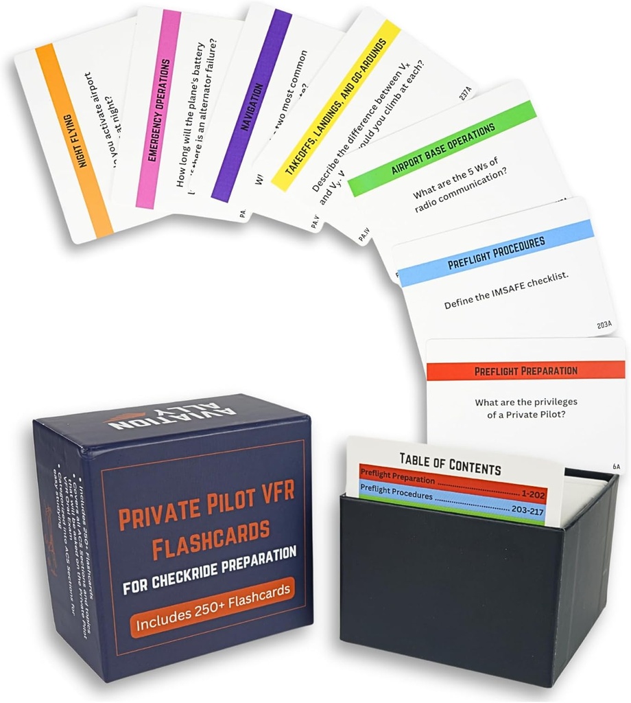 Private Pilot VFR Flashcards for Checkride & Oral Exam | 260+ VFR Study Cards Covering FAA Aviation Topics, Airspace, Weather, Charts, Systems & More | Ideal for Student Pilots
