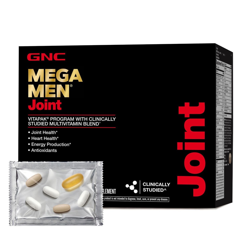 GNC Mega Mænd Fælles Vitapak Program, Praktisk Complete Nutrition, 3 Produkter i 1 pakke, Flyt bedre, Comfort & Funktion, Mænds Multivitamin, Glucosamin & Chondroitin, 30 Daily Packs