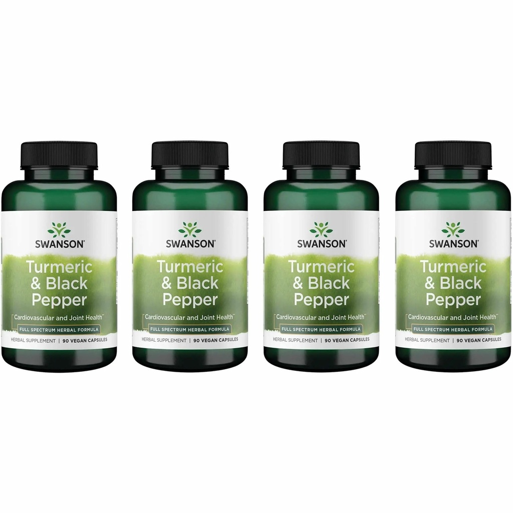 Swanson Premium- gurkemeje & sort pepper - Antioxidant, fordøjelse & fælles støtte - 90 Veg Caps (4 Pack)