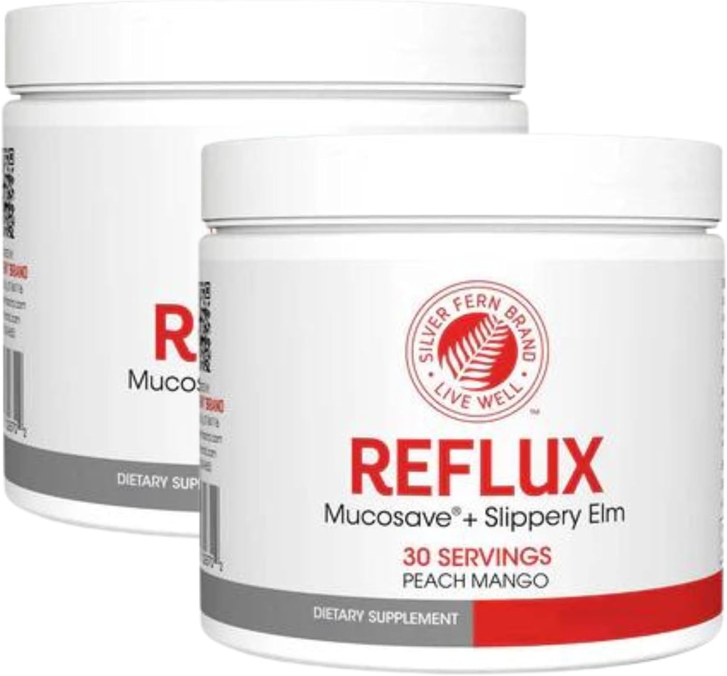 Reflux fordøjelsestillæg - Peach Mango Flavor - Hver tub = 30 Scoops = 30 Serveringer - Mucosal support for syre spørgsmål - med Mucosave FG og Slippery Elm Bark (2 Tubs)