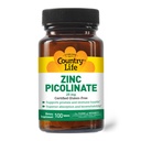 Country Life Zink Picolinate 25 mg - Superior Absorption Zink supplement til immunforsvar, prostata sundhed & cellular wellness - Certified Gluten- Free, Vegan & Halal, Non- GMO - 100 Tabletter