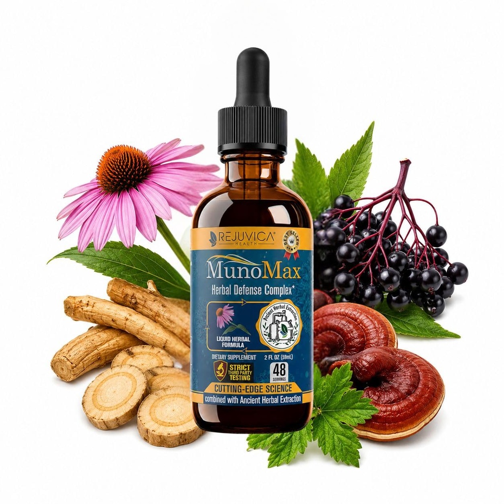 MunoMax - Avanceret immunforsvar supplement - Flydende levering til bedre absorption - Echinacea, Astragalus, Reishi, Goldenseal, Elderberry & mere!