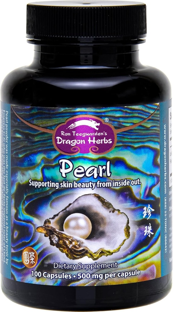Dragon urter Perle pulver kapsler - Pure Pearl pulver supplement til støtte hud, øjne, negle, skønhedsindeks 124; Alle naturlige ingredienser, non-GMO (100 kapsler, 500 mg Per kapsel)