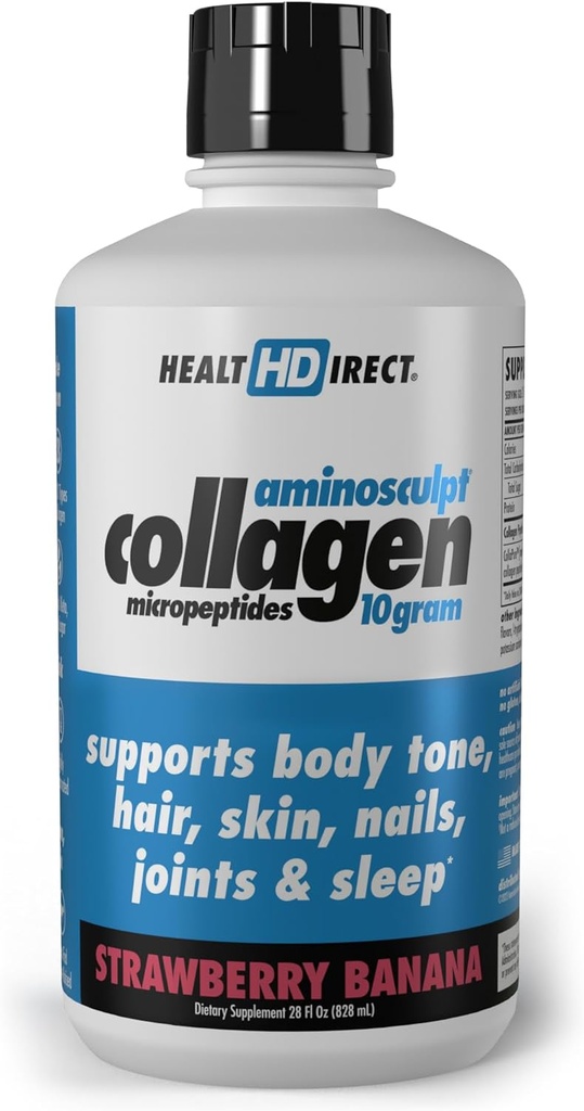 SUNDHEDSDIRECT - Aminoshipt flydende collagen micropeptider - 28 FL Oz - 28 Servering - 10 mormor af Premium Medical- Grade flydende collagen til kvinder - Jordbær Banana