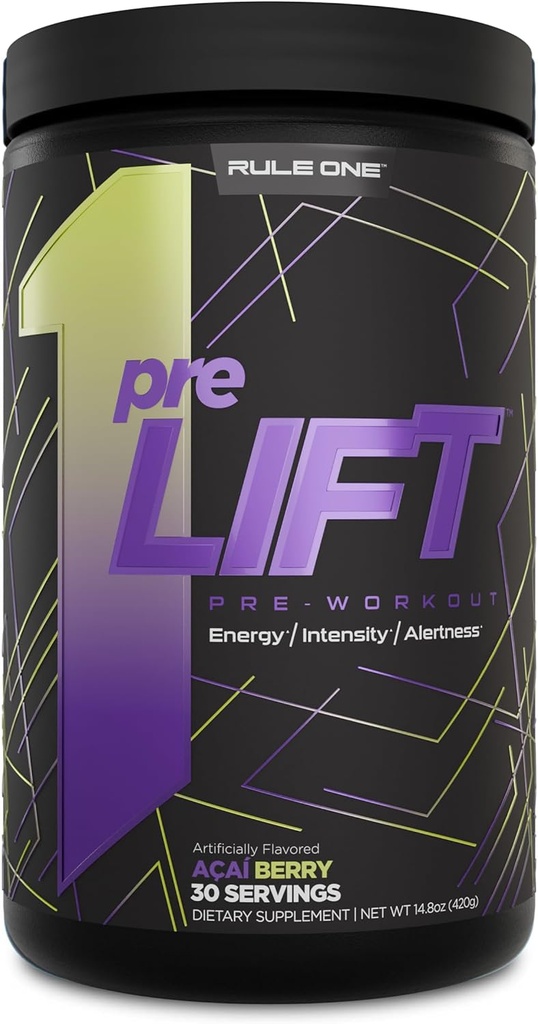 Regel 1 preLIFT Pre- Workout - 6g Citrulline, 3,2 g Beta Alanine, 3 Koffein Kilder + 20 Andre for energi, Alerness, & Endurance (30 Servere, Acai Berry)