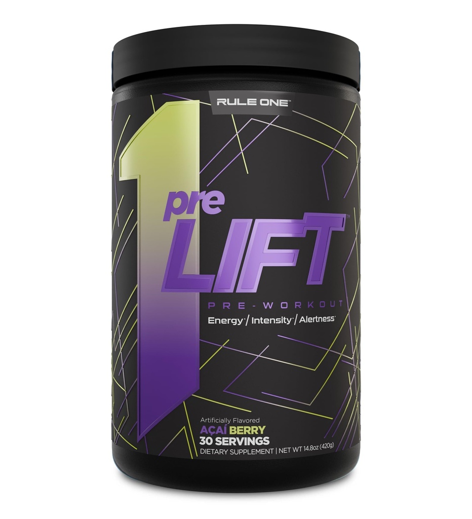 Regel 1 preLIFT Pre- Workout - 6g Citrulline, 3,2 g Beta Alanine, 3 Koffein Kilder + 20 Andre for energi, Alerness, & Endurance (30 Servere, Acai Berry)