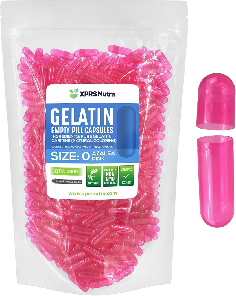 XPRS Nutra Størrelse 0 Tomme kapsler - 1000 Tomme Gelatine kapsler - Piller gør det - Pure Bovin Pille Gel Caps til Do- It- Yourself Kosttilskud (Azalea Pink)