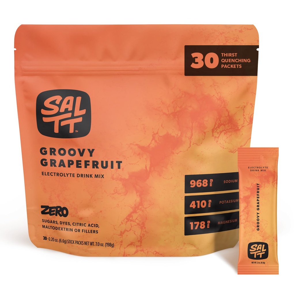 SALTT Electrolytes Powder Flavored Drink Mix - Groovy Grapefrugt - 30 Hydration Pakninger - Magnesium, kalium, natrium, trace mineraler - Zero Sugar & Gluten Free - Rejser Essentials
