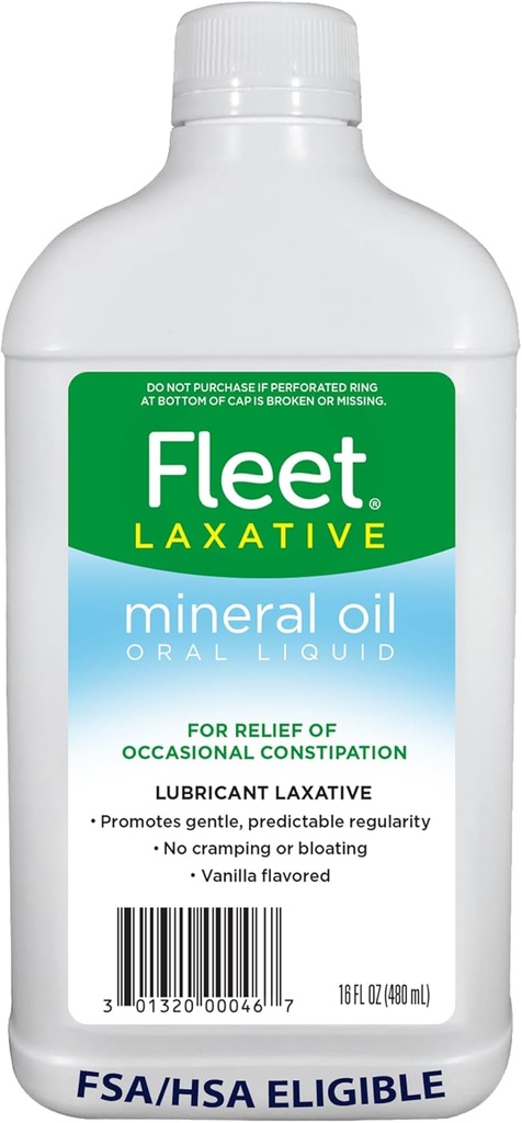 Flåde Mineral Oil, Oral Liquid Laxative, Forstoppelse Relief for voksne, Vanilla Smag, 16 Fl Oz