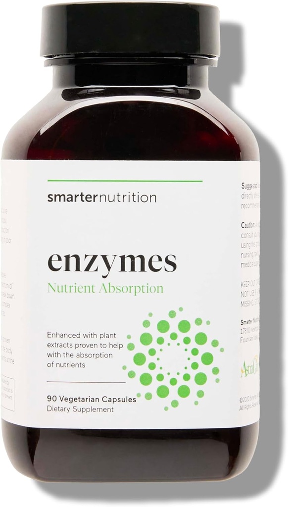 Smarter Nutrition Vegan fordøjelsesenzymer - fordøjelse Bloating & Gut Health Support med 16 Multi Enzymer for Nutrient Absorption & Måltid Komfort for både mænd og kvinder - 90 Greve [30- Day Supply]