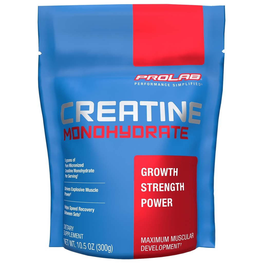 ProLab Nutrition Creatine Monohydrat Mikroniseret pulver, 5G af Pure Creatin for Muscle Strength, Power & Endurance, Fast Absorbing, Unflavored, (300g) (60 Servere)