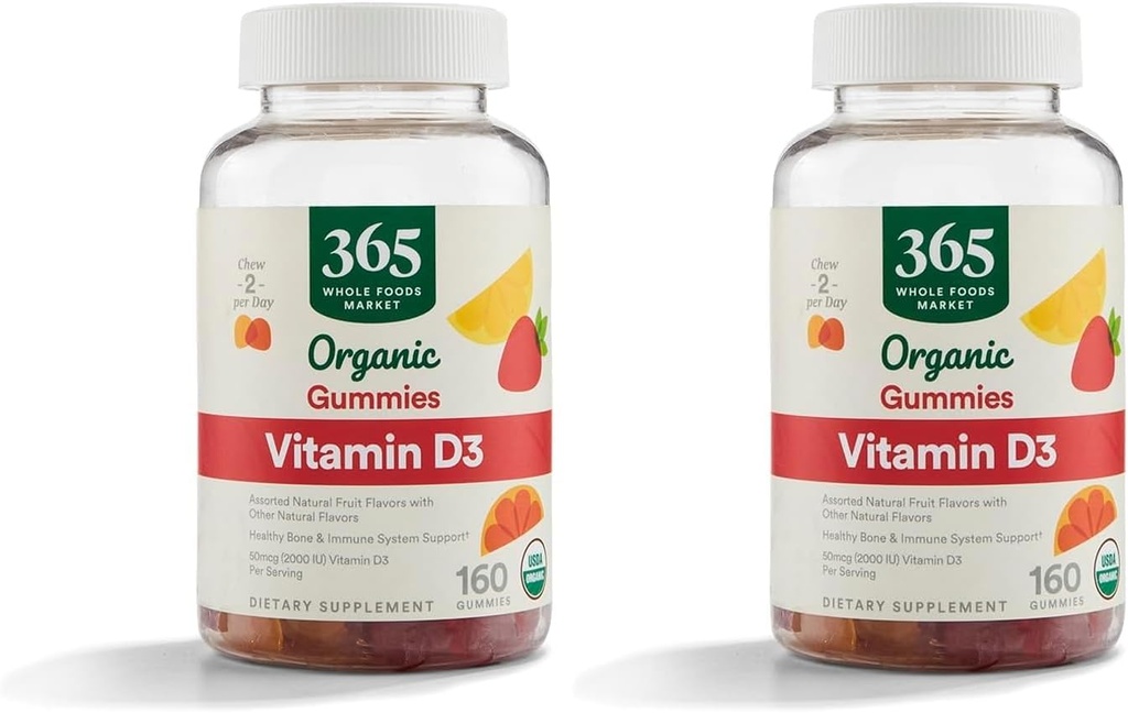365 af Whole Foods Market, Organic Vitamin D3 Gummy, 160 Greve (pakke af 2)