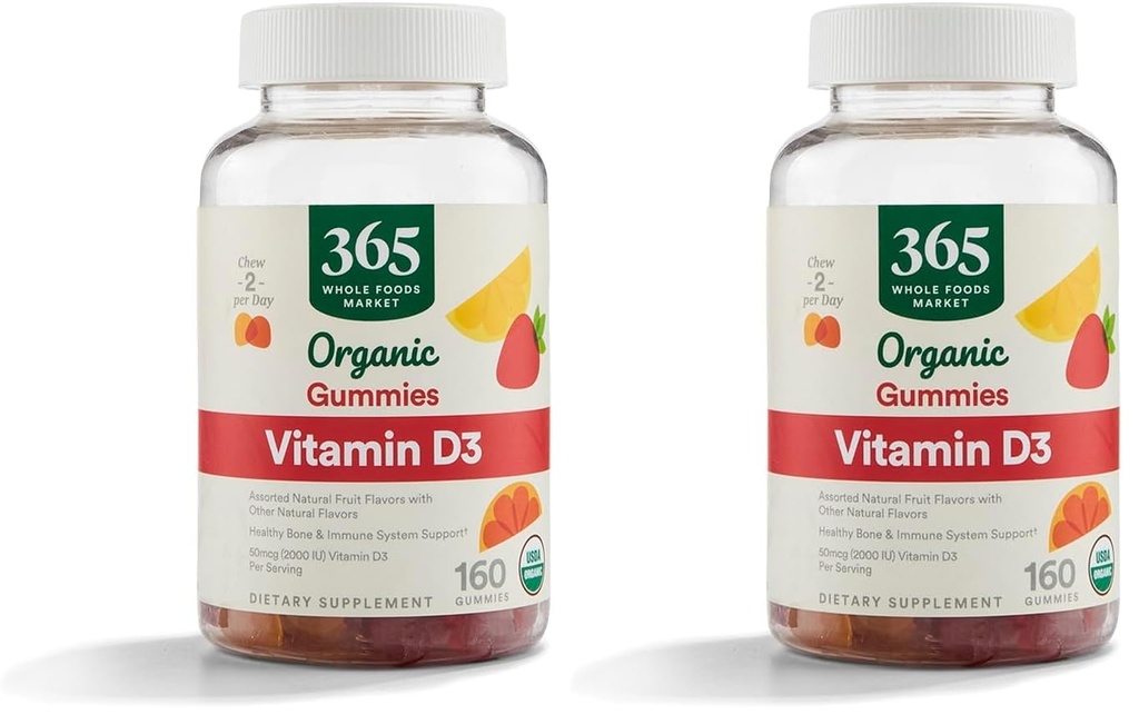 365 af Whole Foods Market, Organic Vitamin D3 Gummy, 160 Greve (pakke af 2)