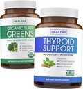 Super green & Thyroid Support (3-måned Supply) Thyroid Vitality Bundle of Organic Super Green Powder - Komplet Superfood (180 kapsler) & Thyroid Support til mænd og kvinder (ikke-GMO) (180 kapsler)