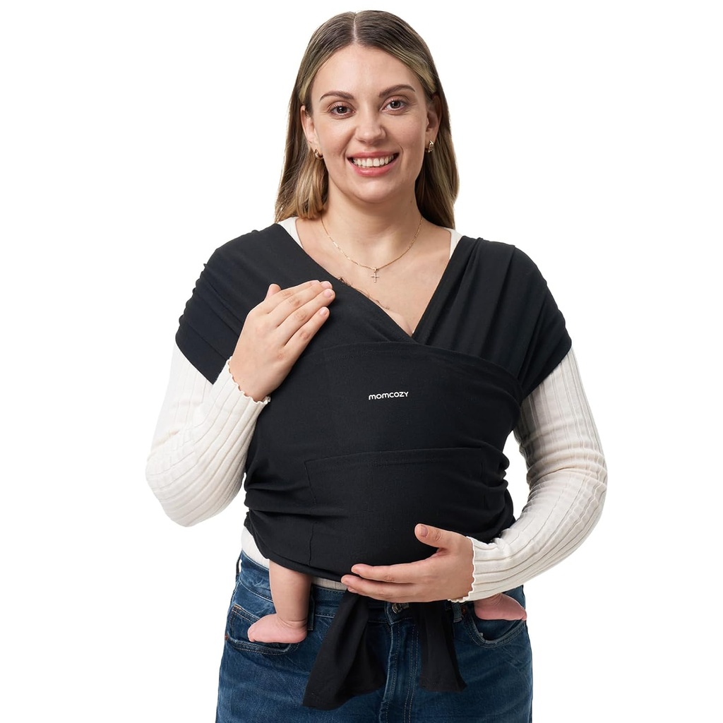 Momhyggelige Baby Wrap Carrier, Let at bære Infant Carrier Sings, Letvægtshænder Gratis Baby Sling, Justerbar Baby Carriers for Newborn til Toddler 8- 35 lbs, Sort