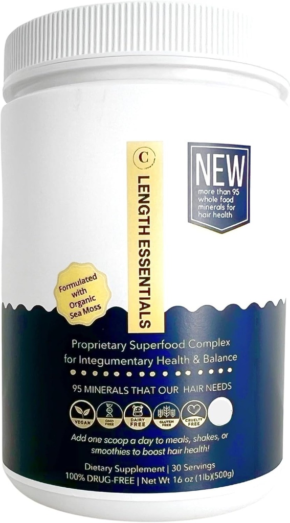 CRISAN komplet hårlængde Essentials Hår Strength Powder Supplement- Sea Moss & Adaptogen supplement - Essential Blend of Complex Vital Adaptogen Superfood til hår længde og styrke