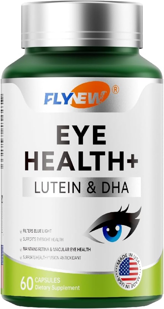 Eye Health Supplement, Eye Care med Lutein & DHA, Antocyanin Rich Blueberry Extract, Zeaxanthin fra Marigold Flower Extract Meat in USA 60 Kapsler