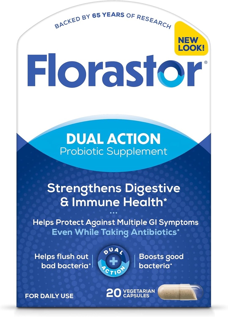 Florastor Probiotika til fordøjelse & immunforsvar, 20 kapsler, Probiotika til kvinder & mænd, 1 Probiotisk Worldwide, Flush Out Bad Bacteria & Boost Det gode med vores stamme Saccharomyces boulardii