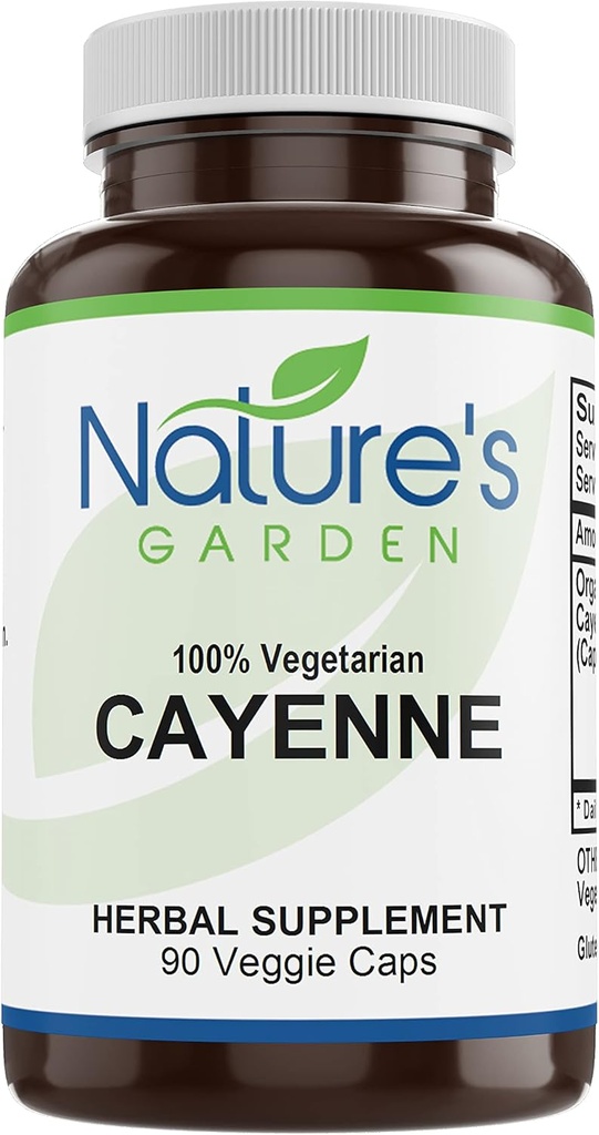 NATUR 'S GARDEN VÆSENTLIGE Cayenne - 90 Veggie Caps med 500mg Organic Cayenne Pepper Powder