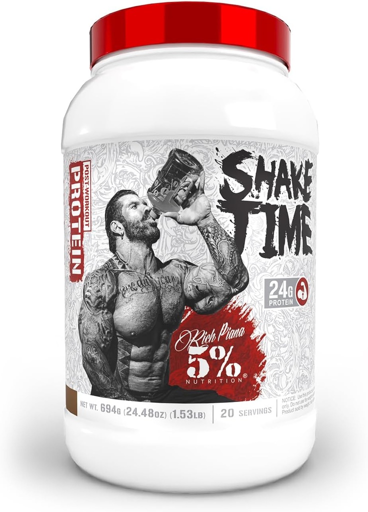 5% Nutrition Rich Piana Shake Time | 24g Animal Based Protein Drink | Grass-Fed Beef Isolate, Chicken, Whole Egg | No Sugar or Soy (Chocolate)