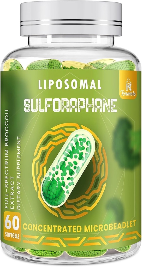 800 MG Liposomal Sulforaphane, Kraftig Dual- Levering for maksimal Absorption & Potency, Full- Spectrum Broccoli Extract, Antioxidant & Levertilskud, 60 Softgels