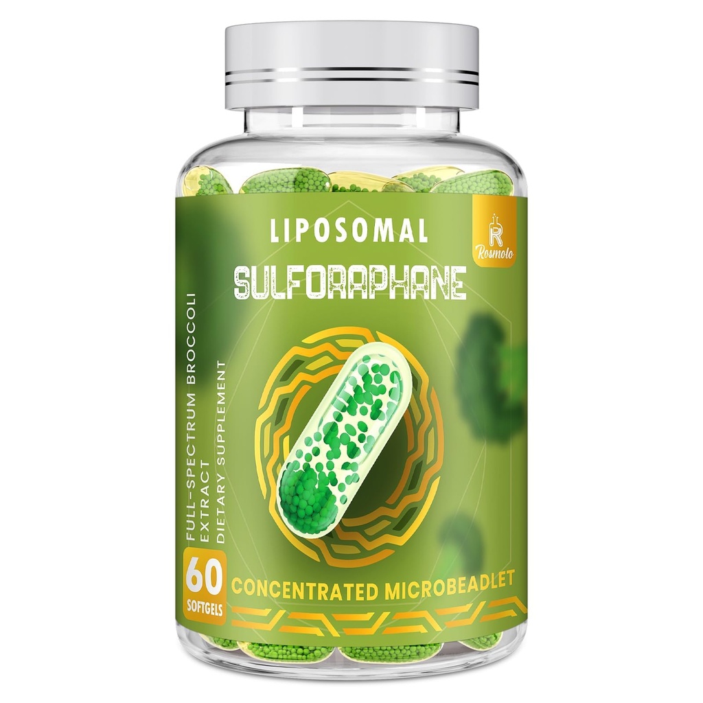 800 MG Liposomal Sulforaphane, Kraftig Dual- Levering for maksimal Absorption & Potency, Full- Spectrum Broccoli Extract, Antioxidant & Levertilskud, 60 Softgels