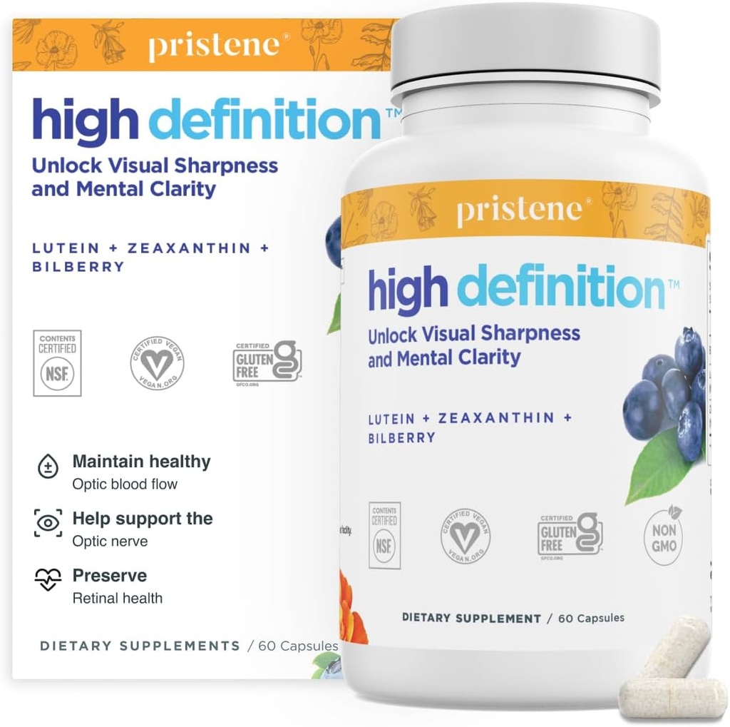 Høj definition Brain + Eye Vitaminer til hukommelse, fokus og koncentration, Lutein & Zeaxanthin (25mg / 5mg) til at beskytte dine øjne fra blå lys & Screens, Bilberry supplement til øjne til støtte BDNF