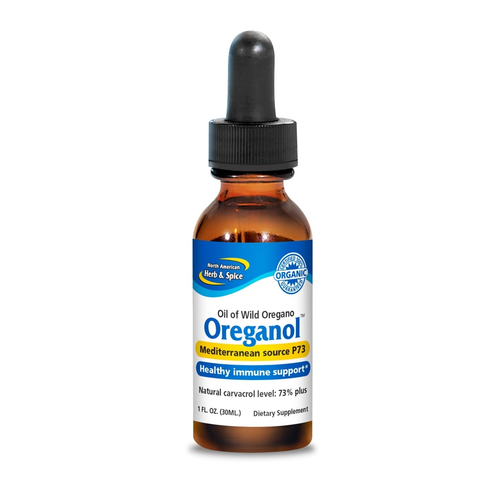 NORTH AMERICAN HERB & SPICE Oreganol - 1 fl. oz. - Uforarbejdet, Wild, Organic Oregano Oil - Middelhavet Kilde P73 - Non- GMO - 432 Servering